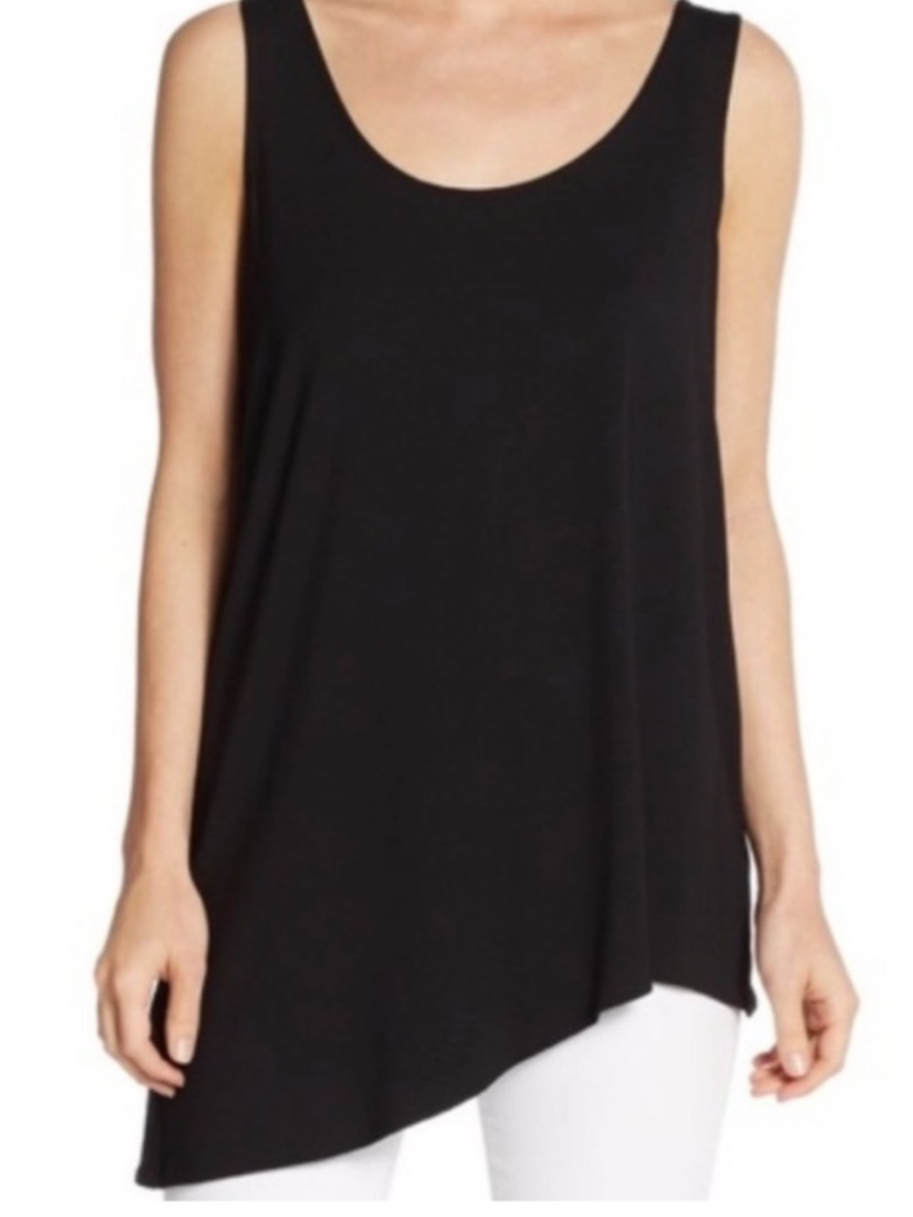 Eileen Fisher Black Sleeveless Top Lightweight Viscose Jersey Asymmetrical Small